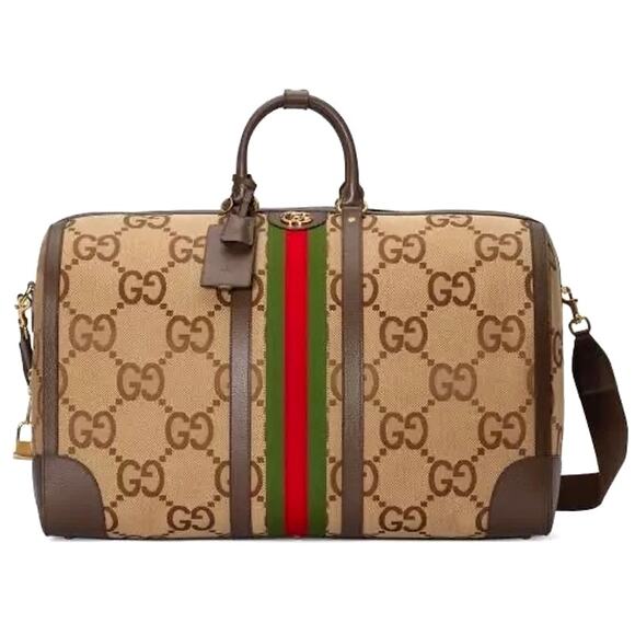 New Authentic Gucci Unisex Jumbo GG Large Duffle Bag Canvas & Leather Beige - Picture 1 of 16